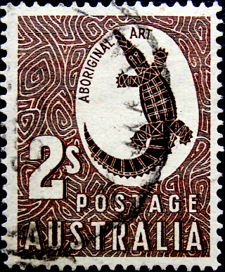Австралия 1948 год . Искусство аборигенов-Крокодил Джонстона . Каталог 0,70 €.  (4)